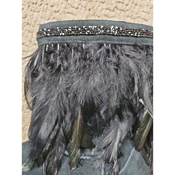 NEW UGG Black Suede Swarovski   Peacock Sheep Fur Lined Boots Sz 8 - Picture 4 of 11